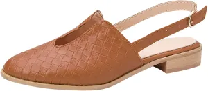 Low Heel Sandal for Women Summer Fashion Cutout Baotou Pointed Toe Closed Toe Weave Strap Buckle Casual Flat Sandalias Comfortable Slides Mules Shoes