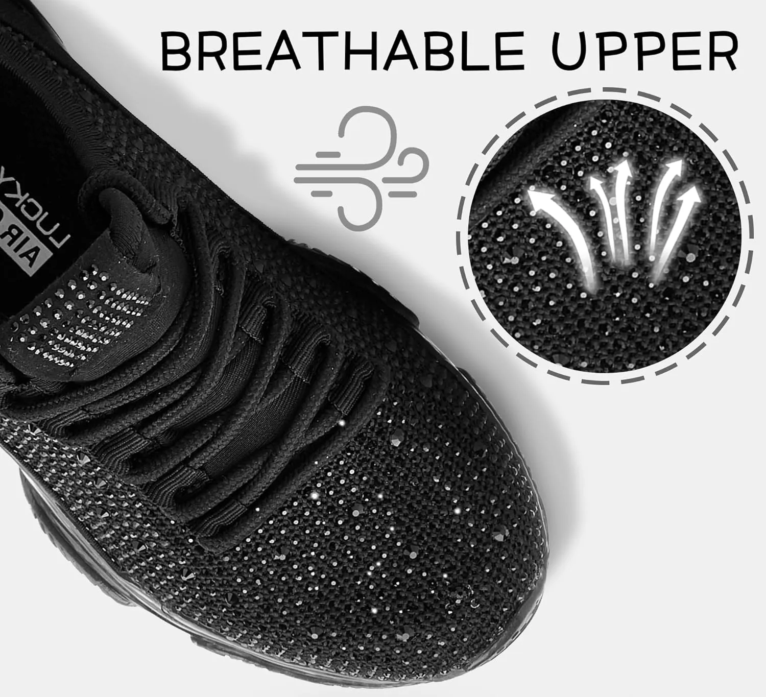 LUCKY STEP Girls Rhinestone Slip On Sneakers Kids Sparkly Lightweight Tennis School Knit Jelly Sole Glitter Walking Shoes Toddler
