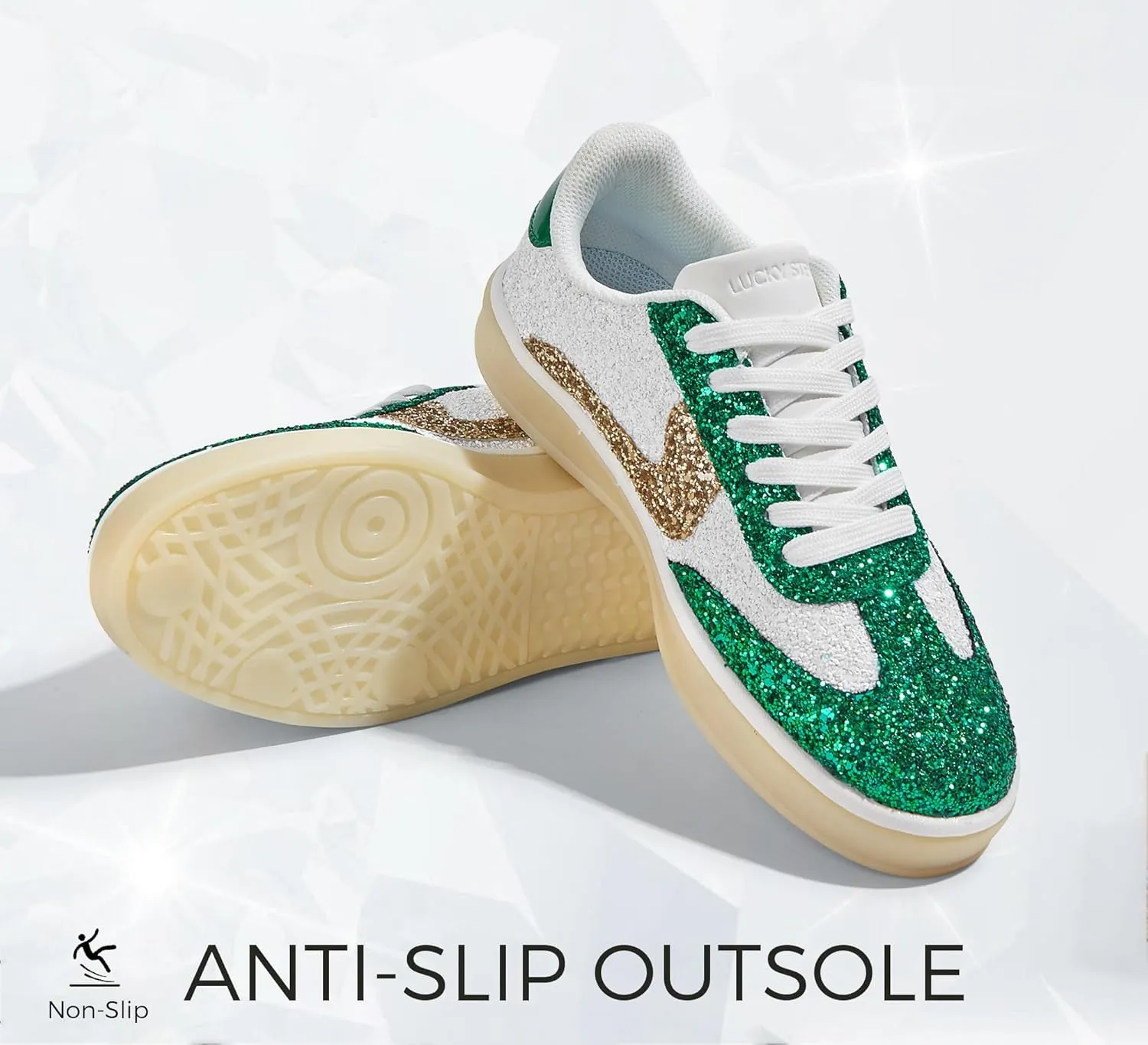 LUCKY STEP Women's Glitter Sneakers Fashion Retro Casual Sparkly Bling Shiny Dressy Bedazzled Bridal Wedding Anti Slip Walking Shoes