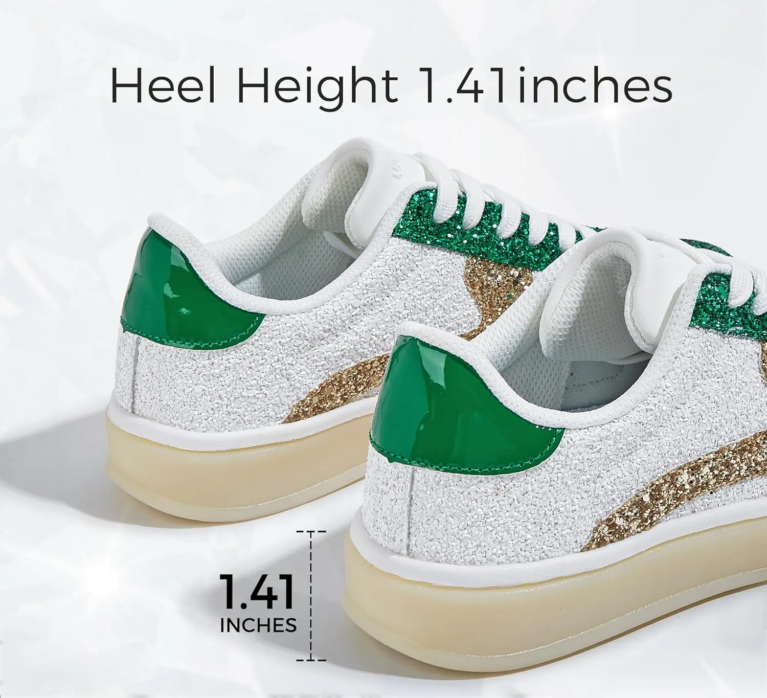 LUCKY STEP Women's Glitter Sneakers Fashion Retro Casual Sparkly Bling Shiny Dressy Bedazzled Bridal Wedding Anti Slip Walking Shoes