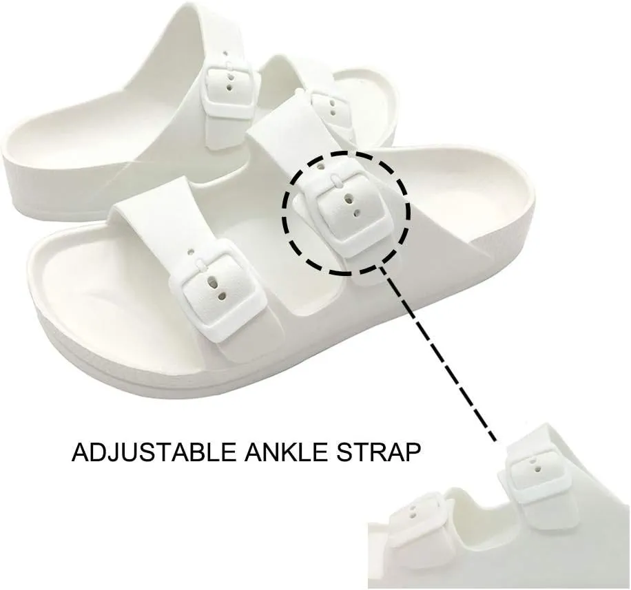 Luffymomo Adjustable Slip on Eva Double Buckle Slides Comfort Footbed Thong Sandals for Womens