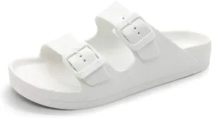 Luffymomo Adjustable Slip on Eva Double Buckle Slides Comfort Footbed Thong Sandals for Womens