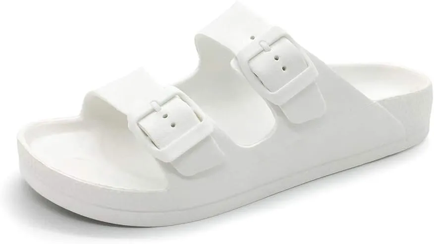 Luffymomo Adjustable Slip on Eva Double Buckle Slides Comfort Footbed Thong Sandals for Womens