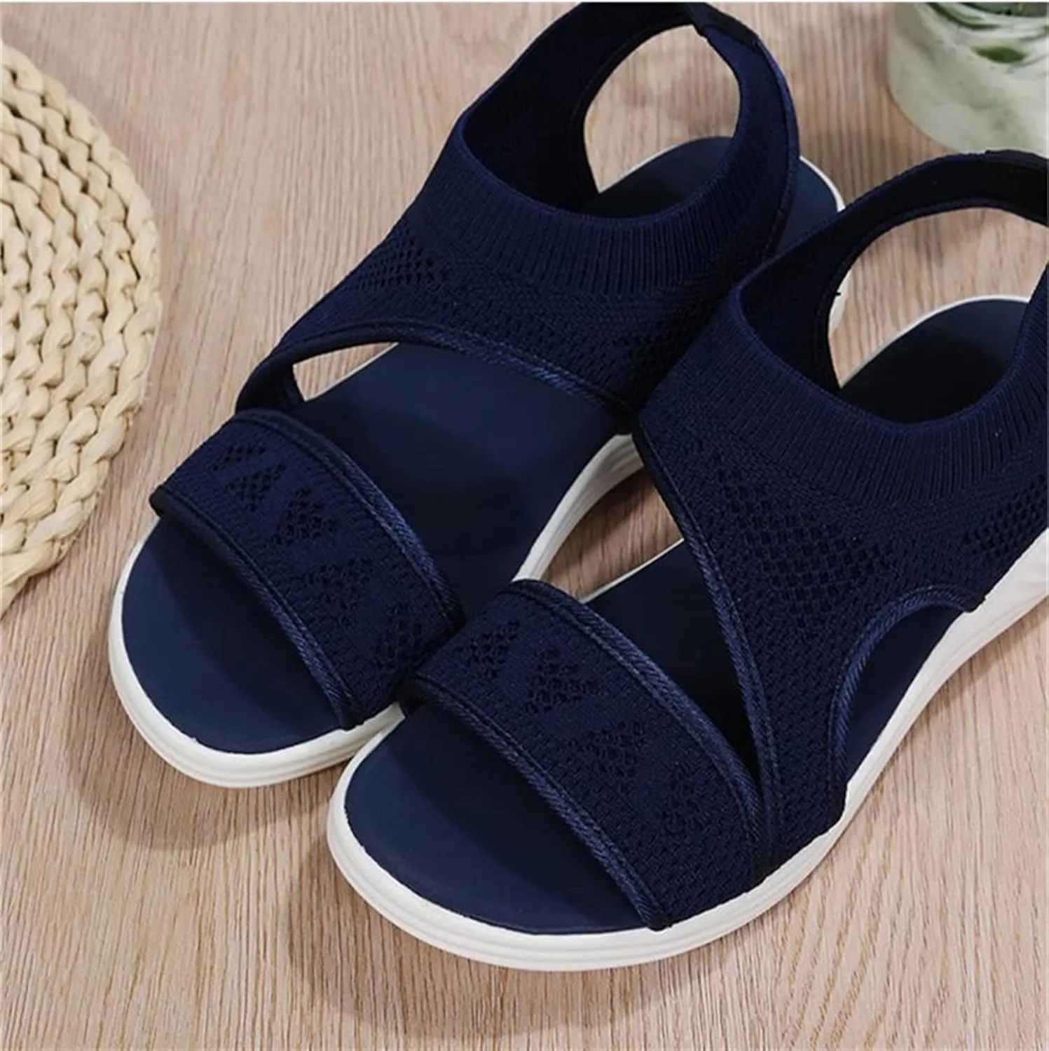 LUWAY Sandals for Women Summer Running Shoes Sneaker Flat Comfortable Lightweight Running Shoes Walking Road Jogging Lightweight Non Slip Casual Shoes,Black,US7.5/EU39