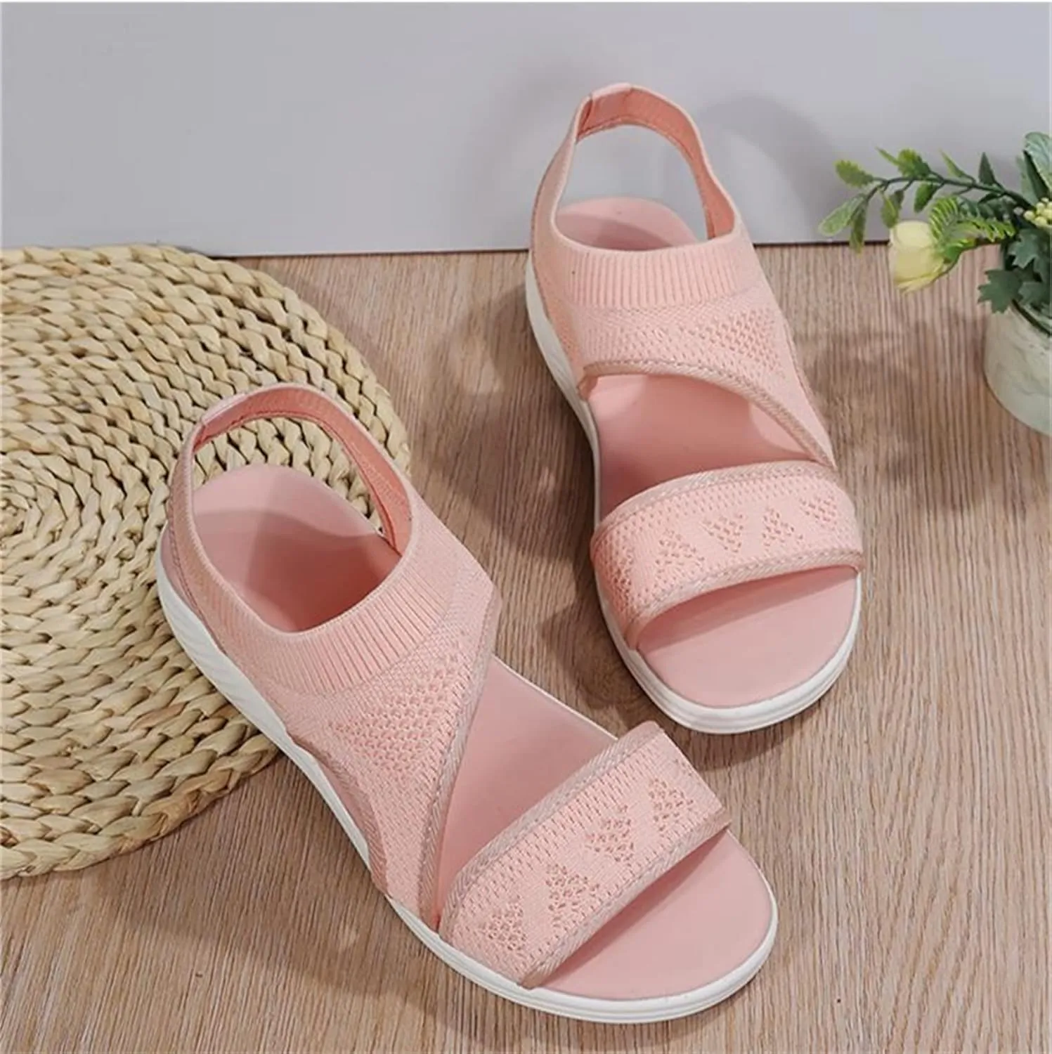 LUWAY Sandals for Women Summer Running Shoes Sneaker Flat Comfortable Lightweight Running Shoes Walking Road Jogging Lightweight Non Slip Casual Shoes,Black,US7.5/EU39