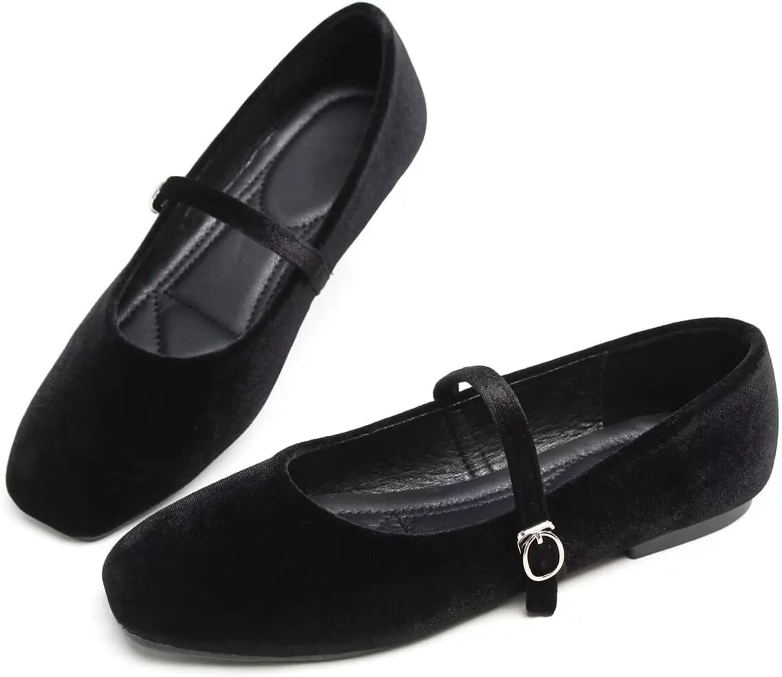 LUXINYU Flats for Women Dressy Square Toe Ankle Strap Mary Jane Shoes Casual Slip On Flats Comfortable Ballet Flats