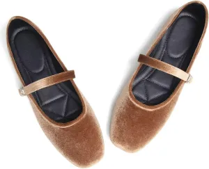 LUXINYU Flats for Women Dressy Square Toe Ankle Strap Mary Jane Shoes Casual Slip On Flats Comfortable Ballet Flats