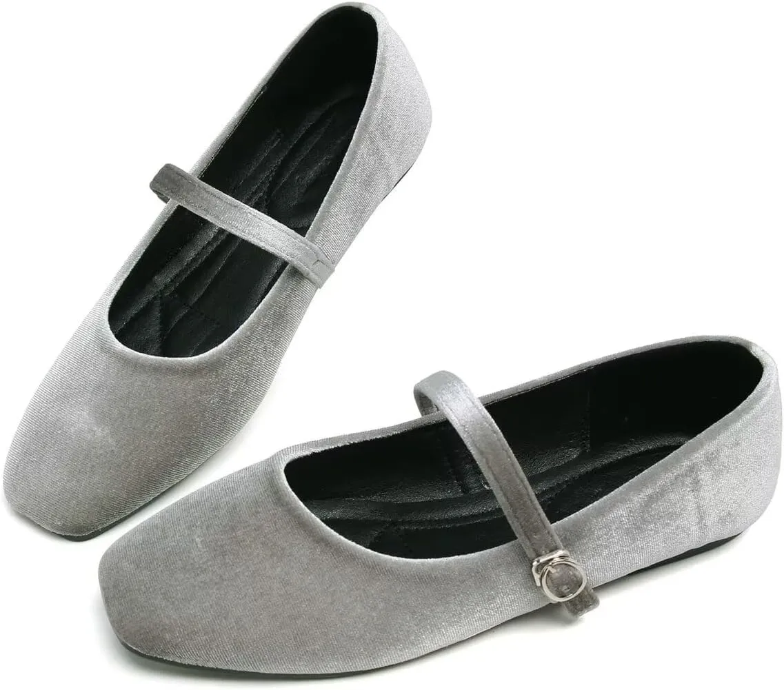 LUXINYU Flats for Women Dressy Square Toe Ankle Strap Mary Jane Shoes Casual Slip On Flats Comfortable Ballet Flats