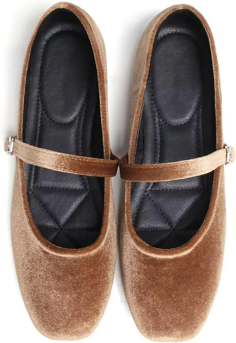 LUXINYU Flats for Women Dressy Square Toe Ankle Strap Mary Jane Shoes Casual Slip On Flats Comfortable Ballet Flats