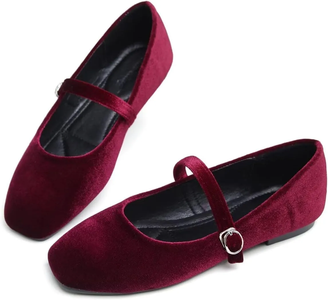 LUXINYU Flats for Women Dressy Square Toe Ankle Strap Mary Jane Shoes Casual Slip On Flats Comfortable Ballet Flats