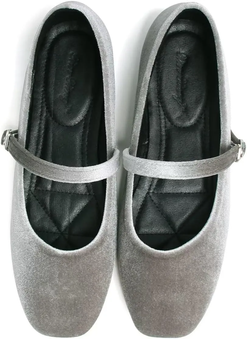 LUXINYU Flats for Women Dressy Square Toe Ankle Strap Mary Jane Shoes Casual Slip On Flats Comfortable Ballet Flats