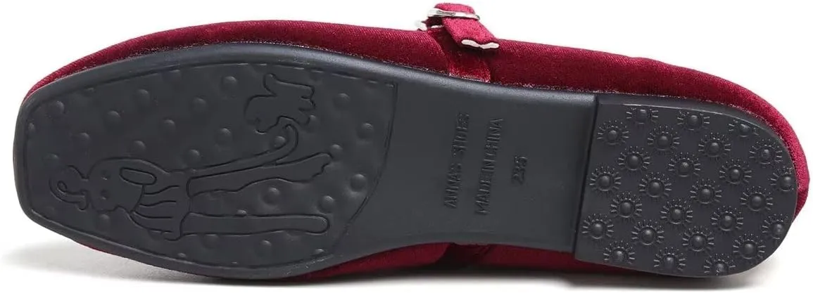 LUXINYU Flats for Women Dressy Square Toe Ankle Strap Mary Jane Shoes Casual Slip On Flats Comfortable Ballet Flats