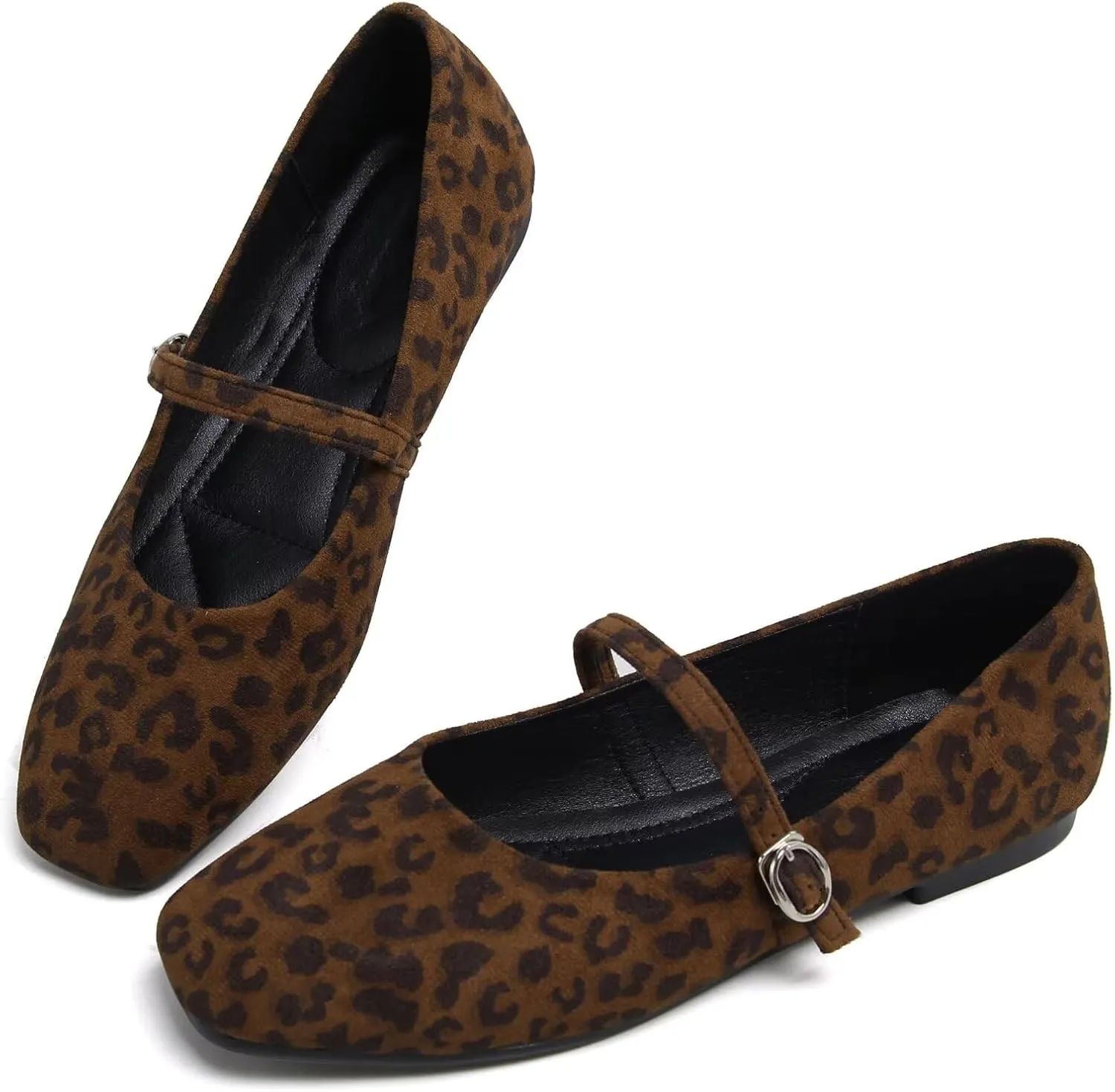 LUXINYU Flats for Women Dressy Square Toe Ankle Strap Mary Jane Shoes Casual Slip On Flats Comfortable Ballet Flats