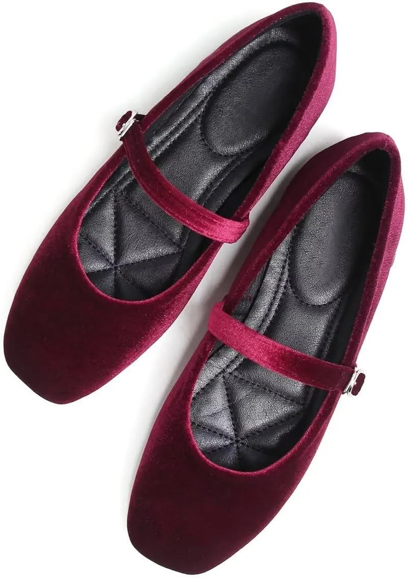 LUXINYU Flats for Women Dressy Square Toe Ankle Strap Mary Jane Shoes Casual Slip On Flats Comfortable Ballet Flats