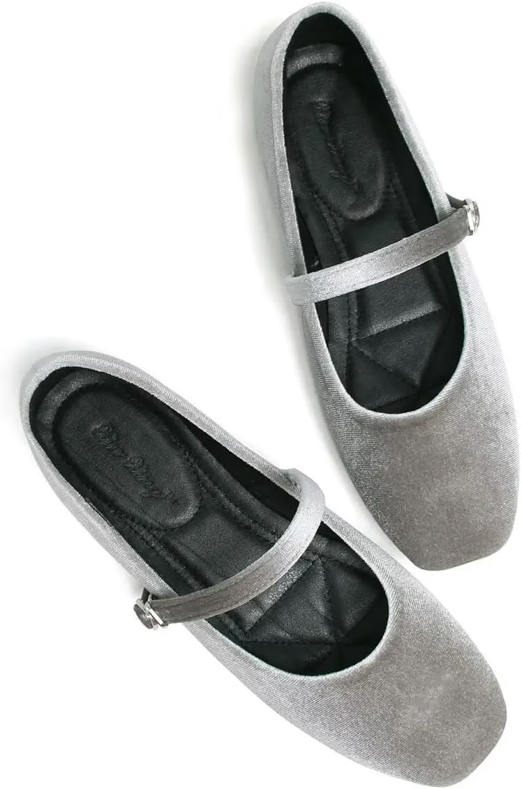 LUXINYU Flats for Women Dressy Square Toe Ankle Strap Mary Jane Shoes Casual Slip On Flats Comfortable Ballet Flats