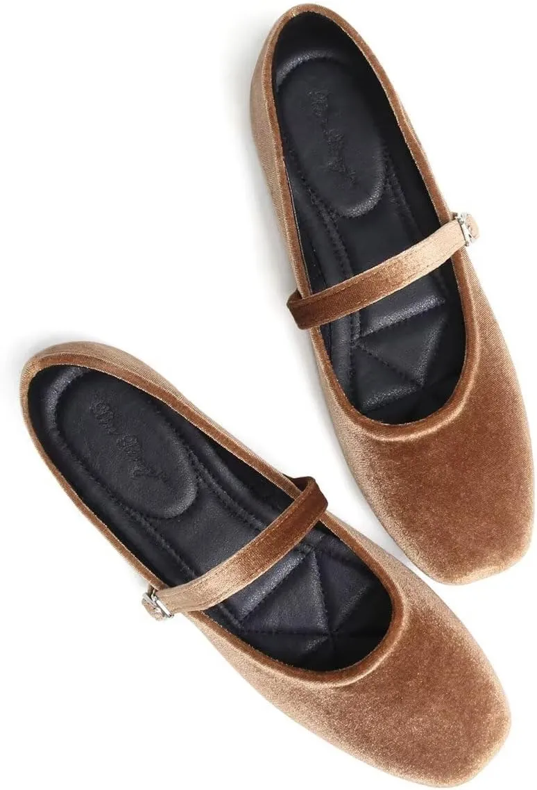LUXINYU Flats for Women Dressy Square Toe Ankle Strap Mary Jane Shoes Casual Slip On Flats Comfortable Ballet Flats