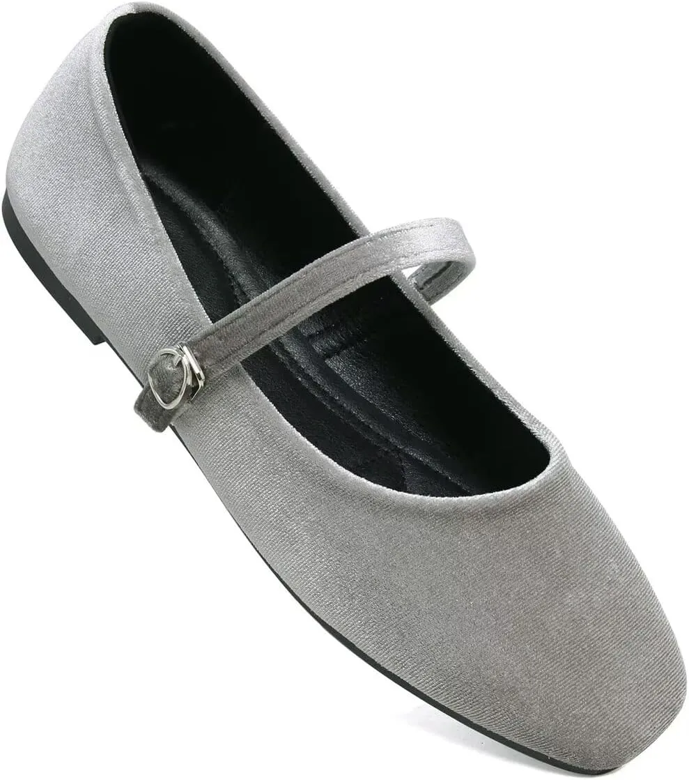 LUXINYU Flats for Women Dressy Square Toe Ankle Strap Mary Jane Shoes Casual Slip On Flats Comfortable Ballet Flats
