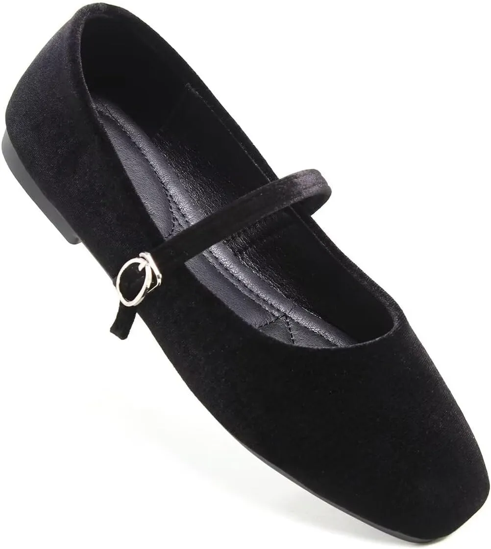 LUXINYU Flats for Women Dressy Square Toe Ankle Strap Mary Jane Shoes Casual Slip On Flats Comfortable Ballet Flats