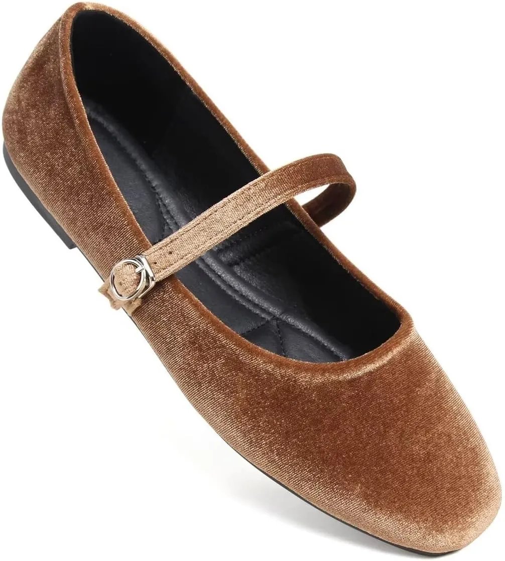 LUXINYU Flats for Women Dressy Square Toe Ankle Strap Mary Jane Shoes Casual Slip On Flats Comfortable Ballet Flats