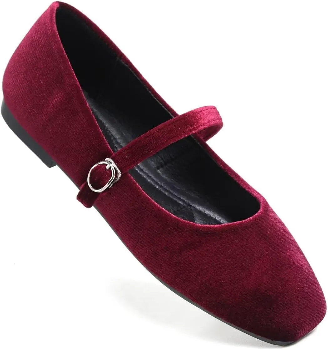 LUXINYU Flats for Women Dressy Square Toe Ankle Strap Mary Jane Shoes Casual Slip On Flats Comfortable Ballet Flats