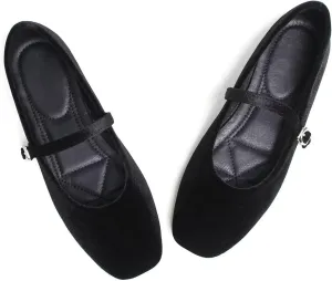 LUXINYU Flats for Women Dressy Square Toe Ankle Strap Mary Jane Shoes Casual Slip On Flats Comfortable Ballet Flats