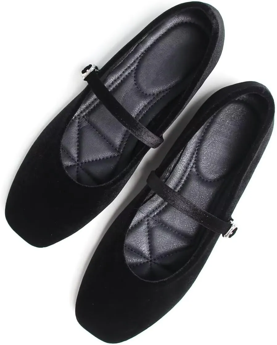 LUXINYU Flats for Women Dressy Square Toe Ankle Strap Mary Jane Shoes Casual Slip On Flats Comfortable Ballet Flats