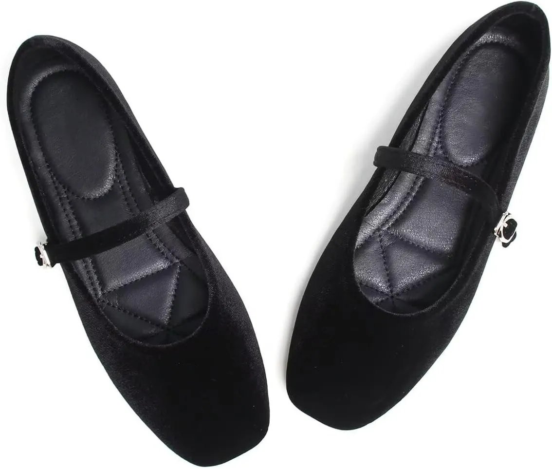 LUXINYU Flats for Women Dressy Square Toe Ankle Strap Mary Jane Shoes Casual Slip On Flats Comfortable Ballet Flats