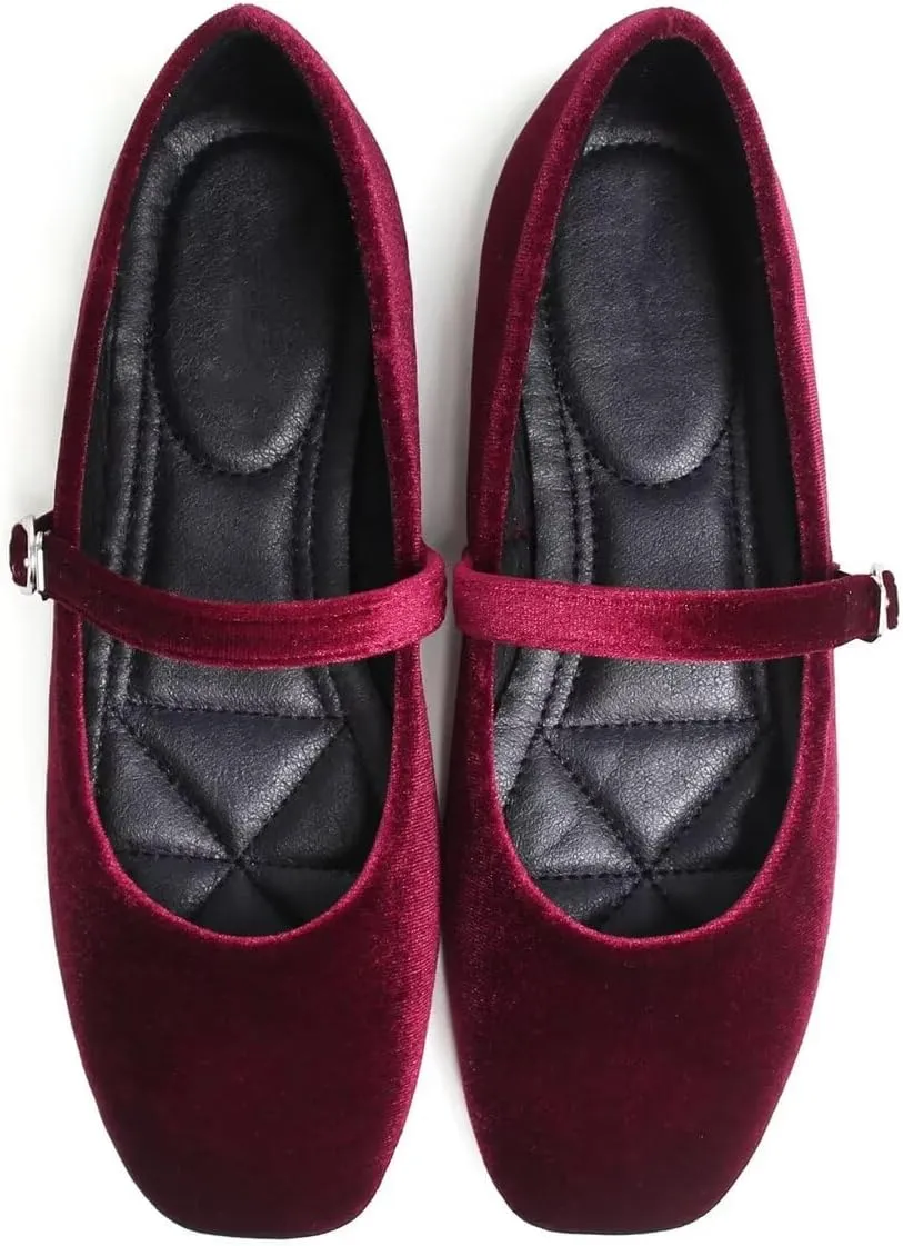 LUXINYU Flats for Women Dressy Square Toe Ankle Strap Mary Jane Shoes Casual Slip On Flats Comfortable Ballet Flats
