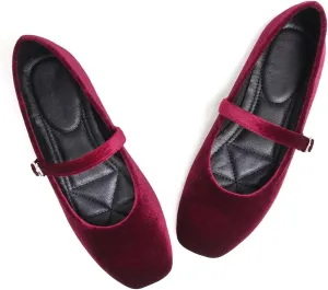 LUXINYU Flats for Women Dressy Square Toe Ankle Strap Mary Jane Shoes Casual Slip On Flats Comfortable Ballet Flats