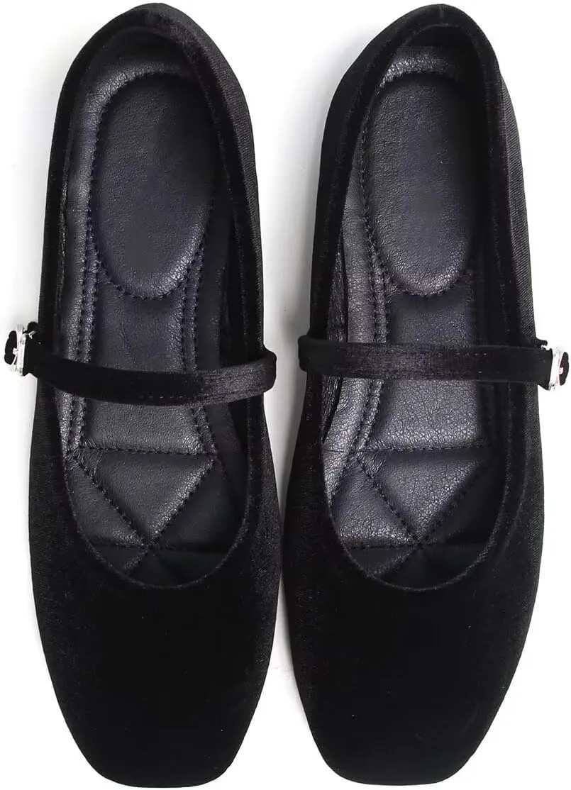 LUXINYU Flats for Women Dressy Square Toe Ankle Strap Mary Jane Shoes Casual Slip On Flats Comfortable Ballet Flats