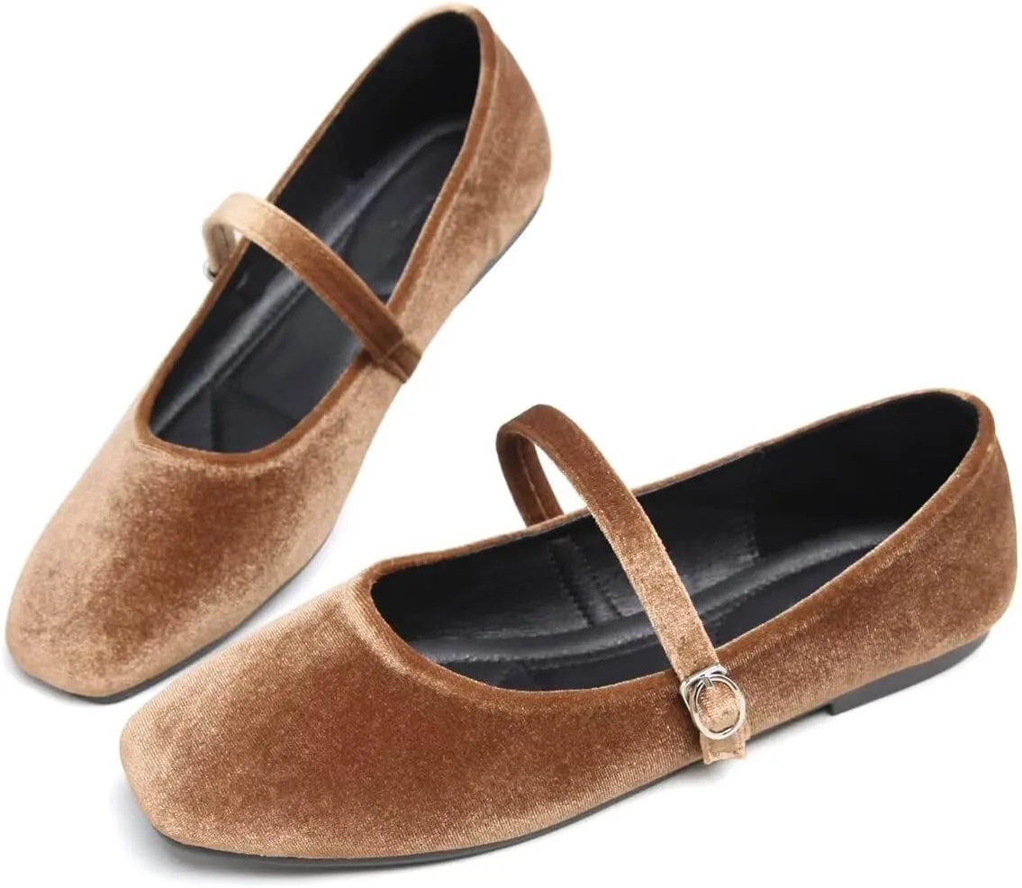 LUXINYU Flats for Women Dressy Square Toe Ankle Strap Mary Jane Shoes Casual Slip On Flats Comfortable Ballet Flats