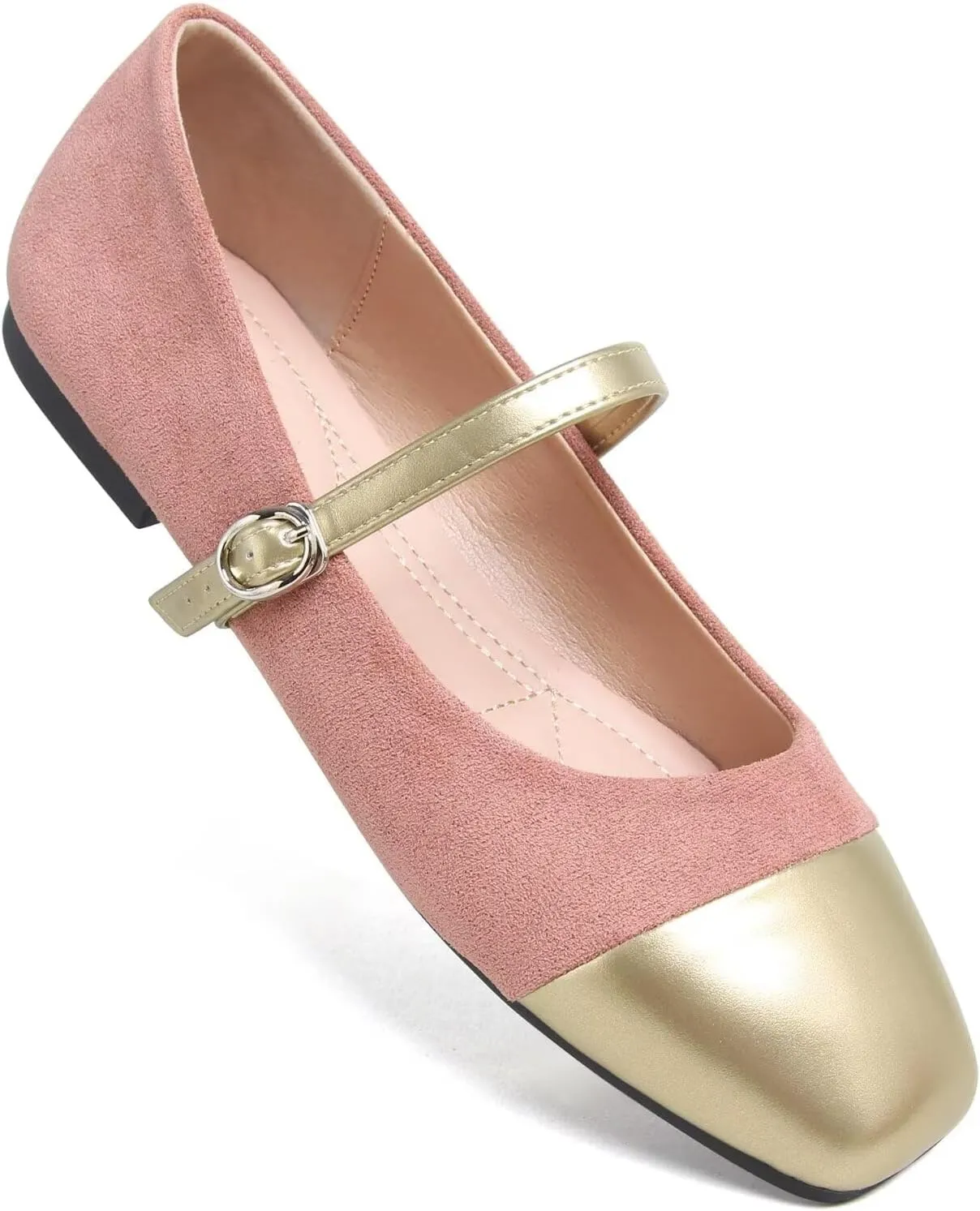 LUXINYU Women Mary Jane Flats Comfortable Leather Shoes Adjustable Buckle Straps Low Heel Round Toe Ballet Flats Work Casual Shoes
