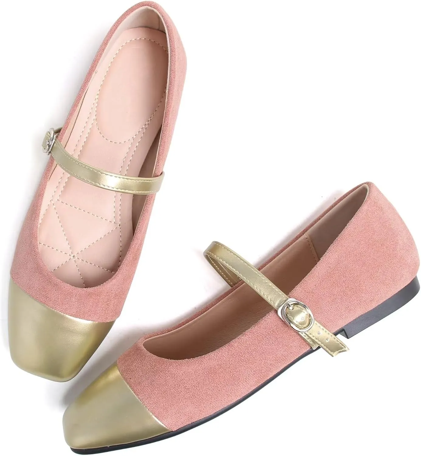 LUXINYU Women Mary Jane Flats Comfortable Leather Shoes Adjustable Buckle Straps Low Heel Round Toe Ballet Flats Work Casual Shoes