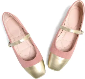 LUXINYU Women Mary Jane Flats Comfortable Leather Shoes Adjustable Buckle Straps Low Heel Round Toe Ballet Flats Work Casual Shoes
