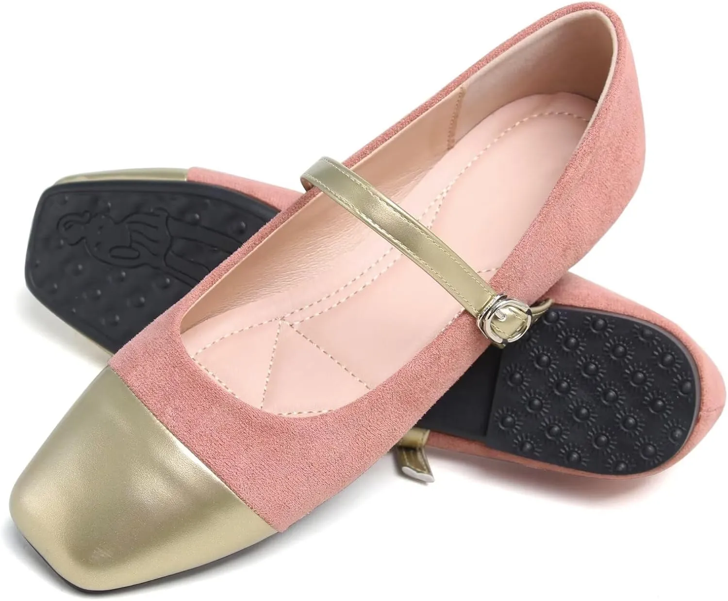 LUXINYU Women Mary Jane Flats Comfortable Leather Shoes Adjustable Buckle Straps Low Heel Round Toe Ballet Flats Work Casual Shoes