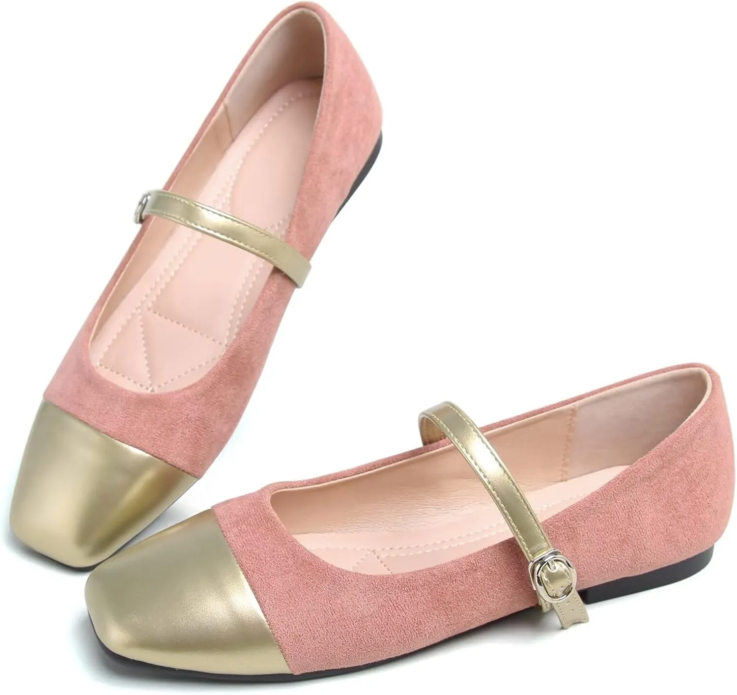 LUXINYU Women Mary Jane Flats Comfortable Leather Shoes Adjustable Buckle Straps Low Heel Round Toe Ballet Flats Work Casual Shoes