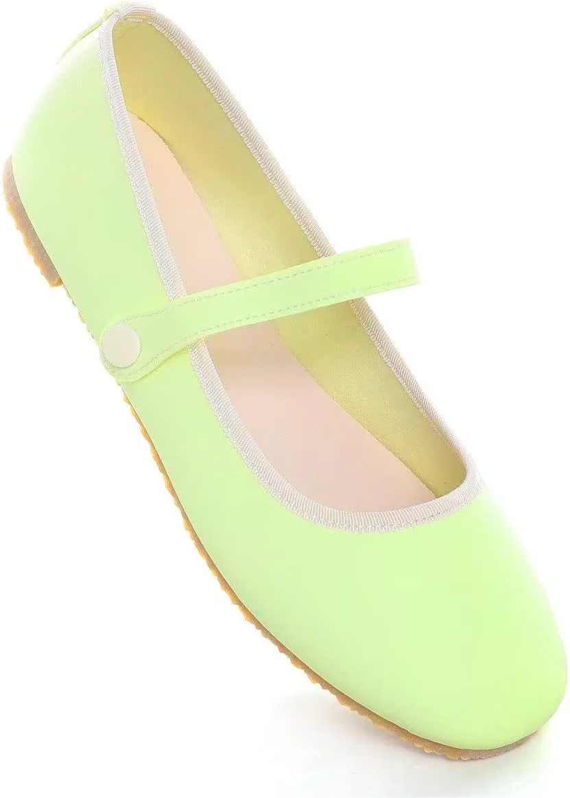 LUXINYU Women's Mary Jane Shoes Candy Color Ankle Strap Ballet Flats Soft Pu Leather Lightweight Casual Flats