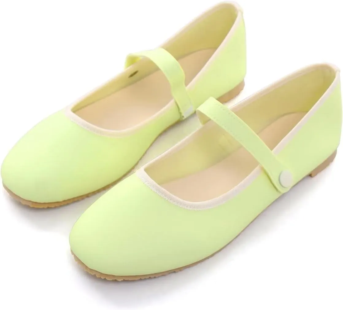 LUXINYU Women's Mary Jane Shoes Candy Color Ankle Strap Ballet Flats Soft Pu Leather Lightweight Casual Flats