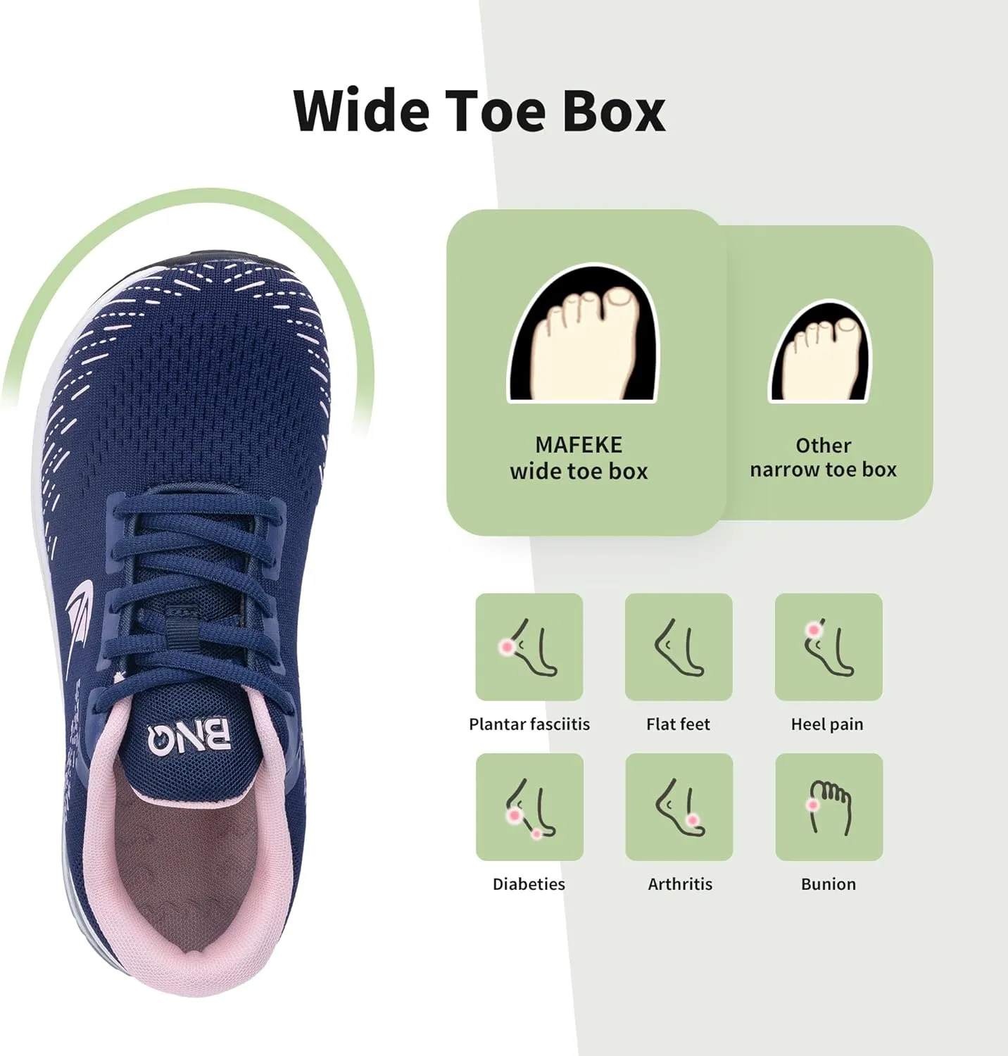 MAFEKE Womens Wide Toe Box Running Shoes Arch Support Tennis Athletic Sneakers Orthotic Walking Shoes for Plantar Fasciitis Pain Relief US 6-11