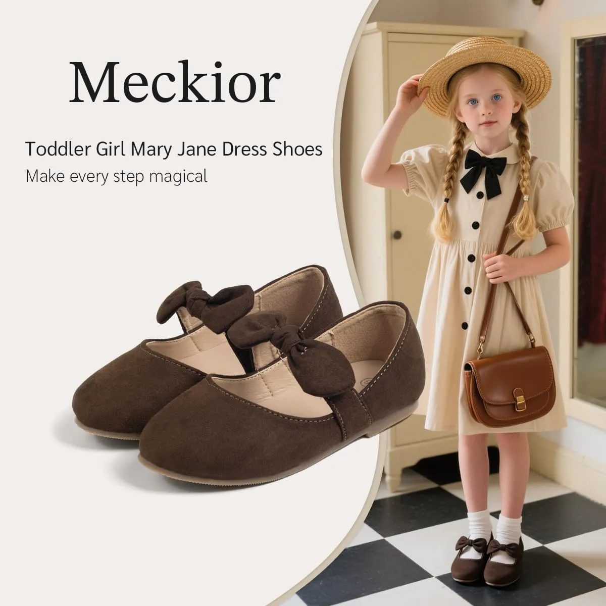 Meckior Toddler Little Girl Mary Jane Dress Shoes Ballet Flats for Girl Party School Shoes Bowknot Princess Shoes