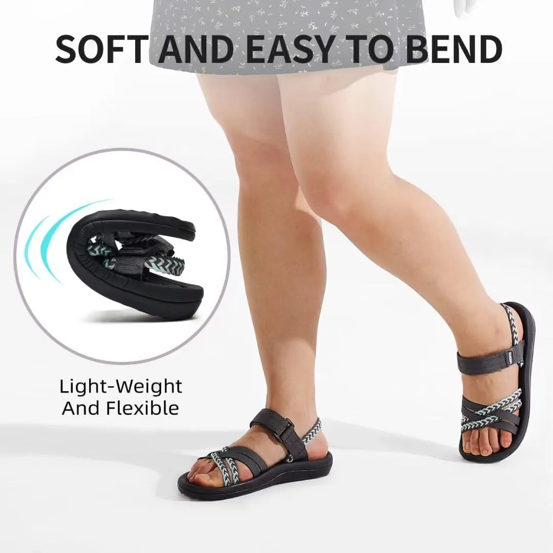 MEGNYA Hiking Sandals for Womens, Arch Support Comfortable Walking Sandals Hook Loop Strap, Casual Sports Summer Waterproof Lightweight Slides