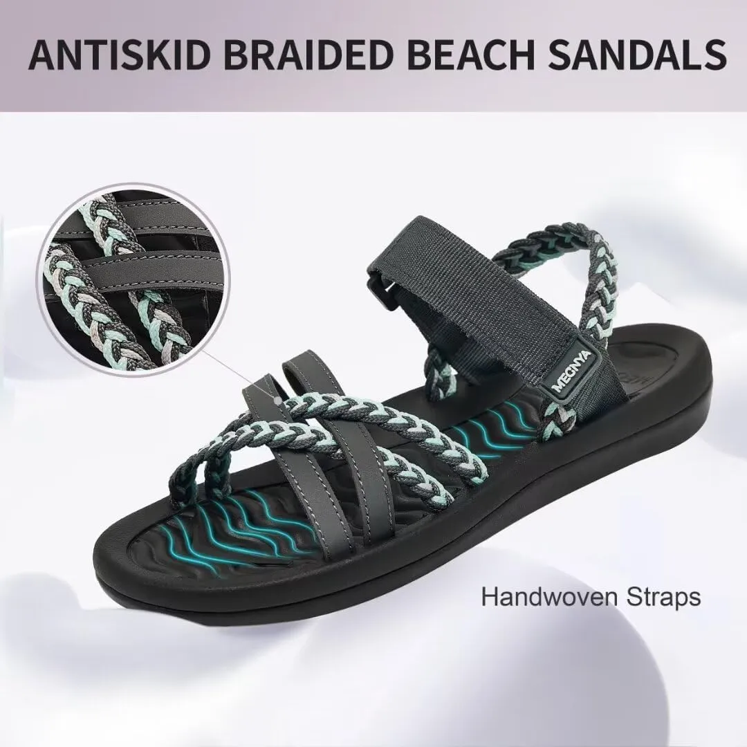 MEGNYA Hiking Sandals for Womens, Arch Support Comfortable Walking Sandals Hook Loop Strap, Casual Sports Summer Waterproof Lightweight Slides