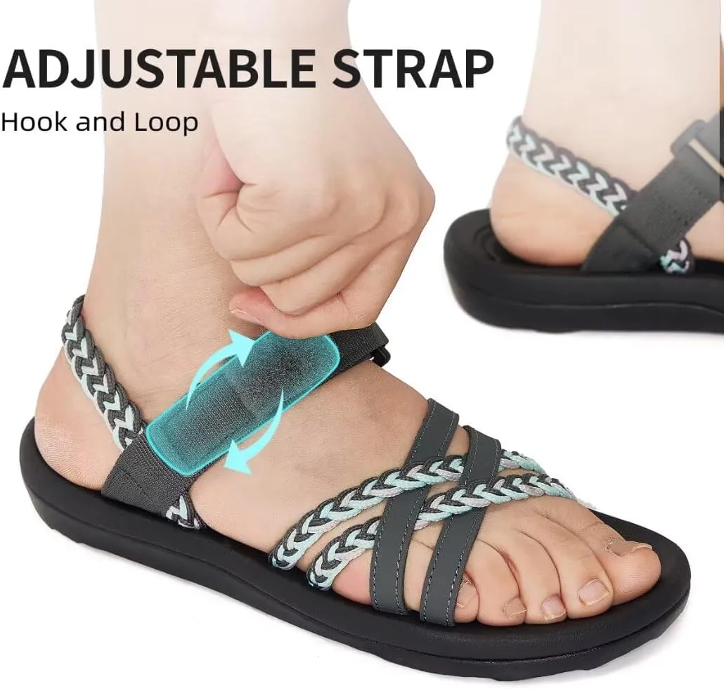 MEGNYA Hiking Sandals for Womens, Arch Support Comfortable Walking Sandals Hook Loop Strap, Casual Sports Summer Waterproof Lightweight Slides