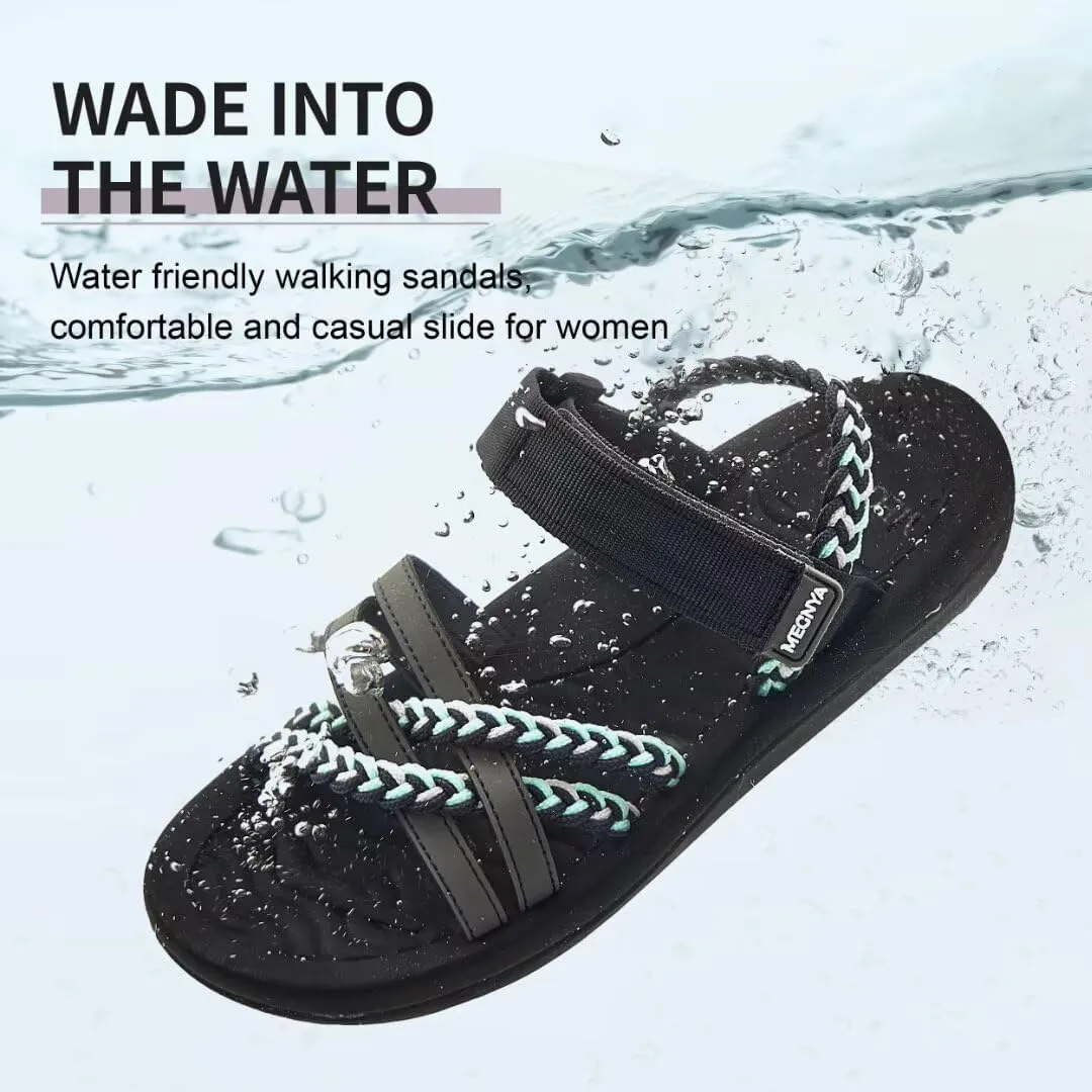 MEGNYA Hiking Sandals for Womens, Arch Support Comfortable Walking Sandals Hook Loop Strap, Casual Sports Summer Waterproof Lightweight Slides