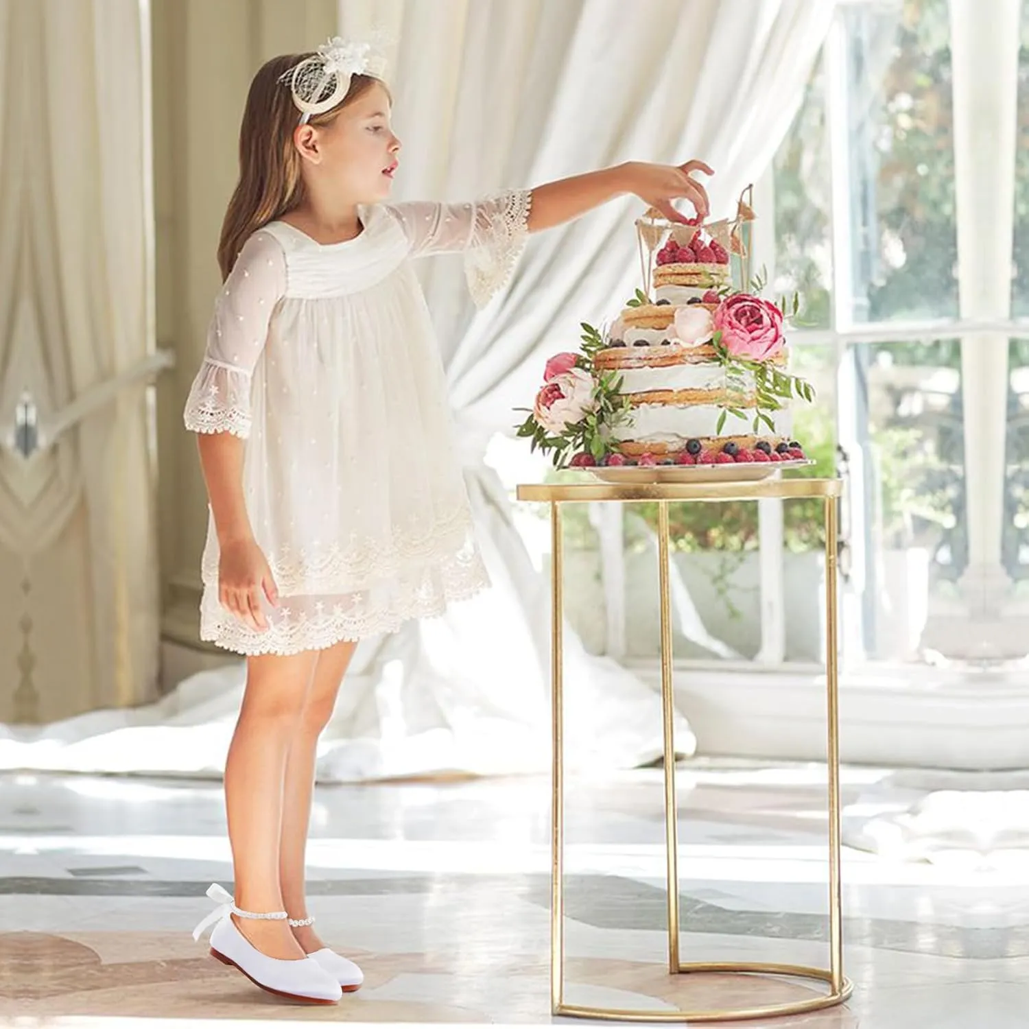 MEJORMEN Girls Dress Shoes Toddler Mary Jane Ballet Flats Princess Lace-Up Pearl Ankle Strap Dress Shoes for Flower Girls Wedding Party School