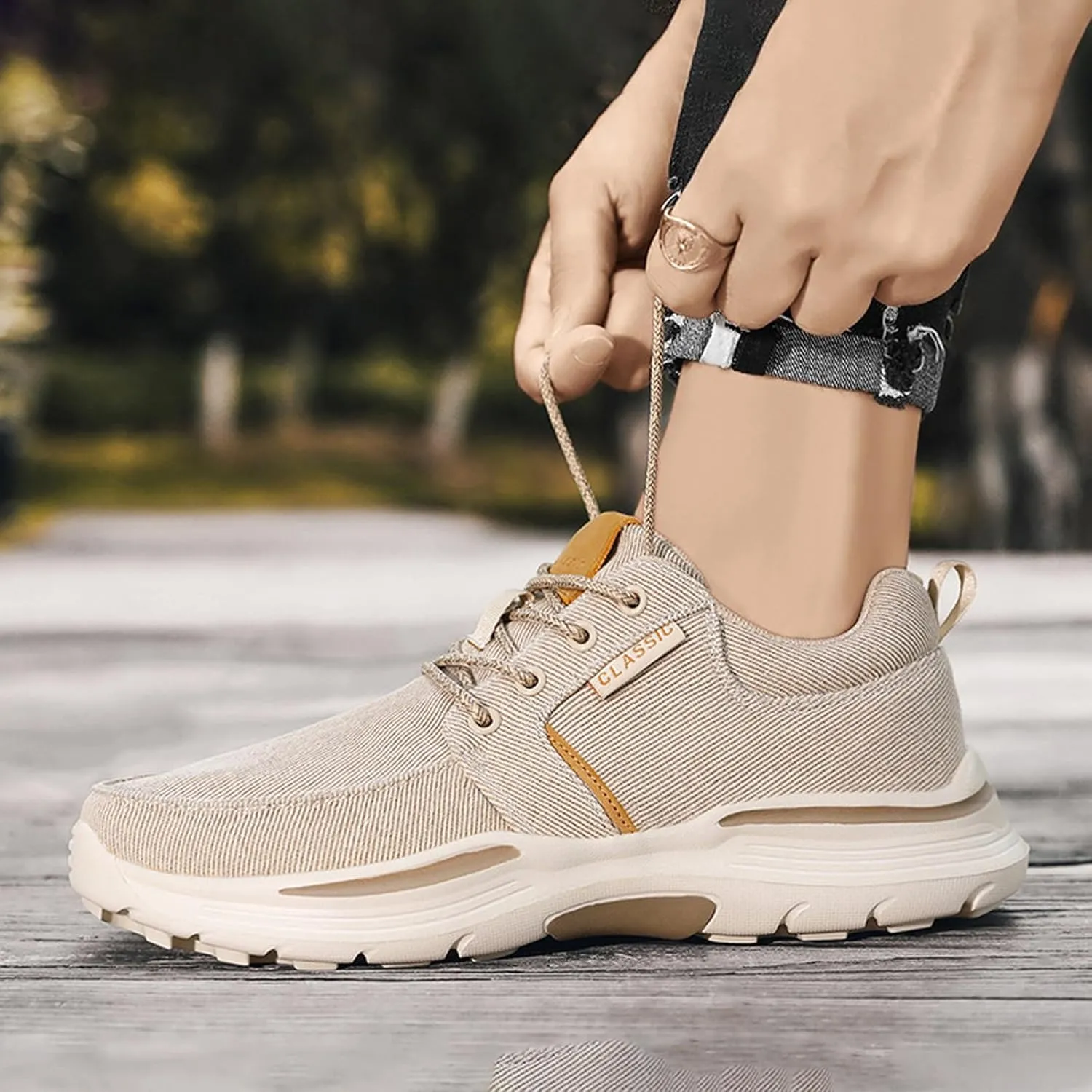 Men Canvas Wide Width Walking Sneakers,Casual Non Slip Lightweight Arch Support Fashion Sneakers Boat Shoes Orthopedic Shoes