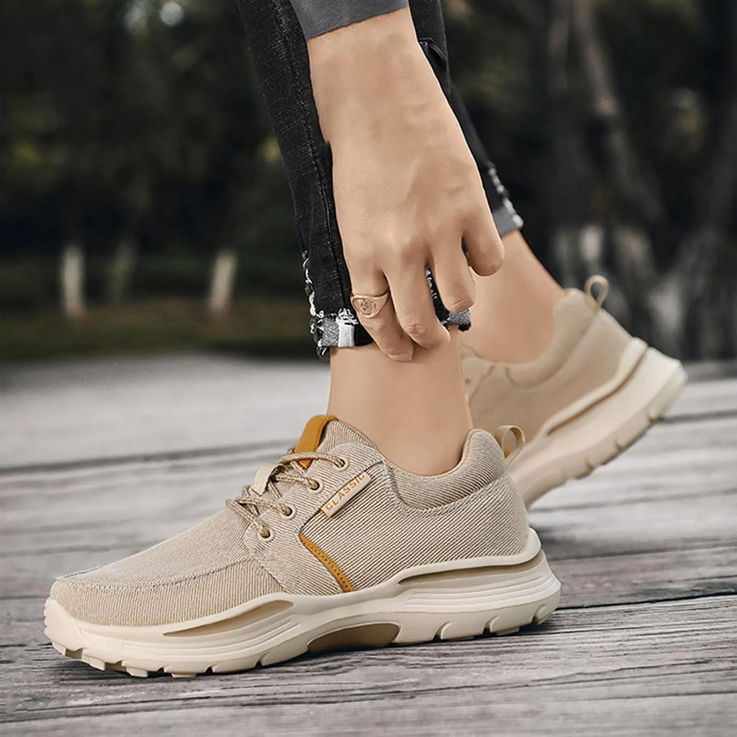 Men Canvas Wide Width Walking Sneakers,Casual Non Slip Lightweight Arch Support Fashion Sneakers Boat Shoes Orthopedic Shoes