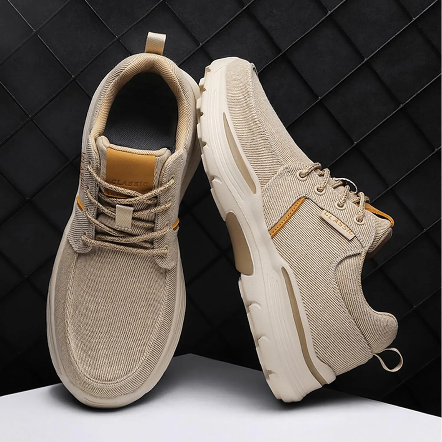 Men Canvas Wide Width Walking Sneakers,Casual Non Slip Lightweight Arch Support Fashion Sneakers Boat Shoes Orthopedic Shoes