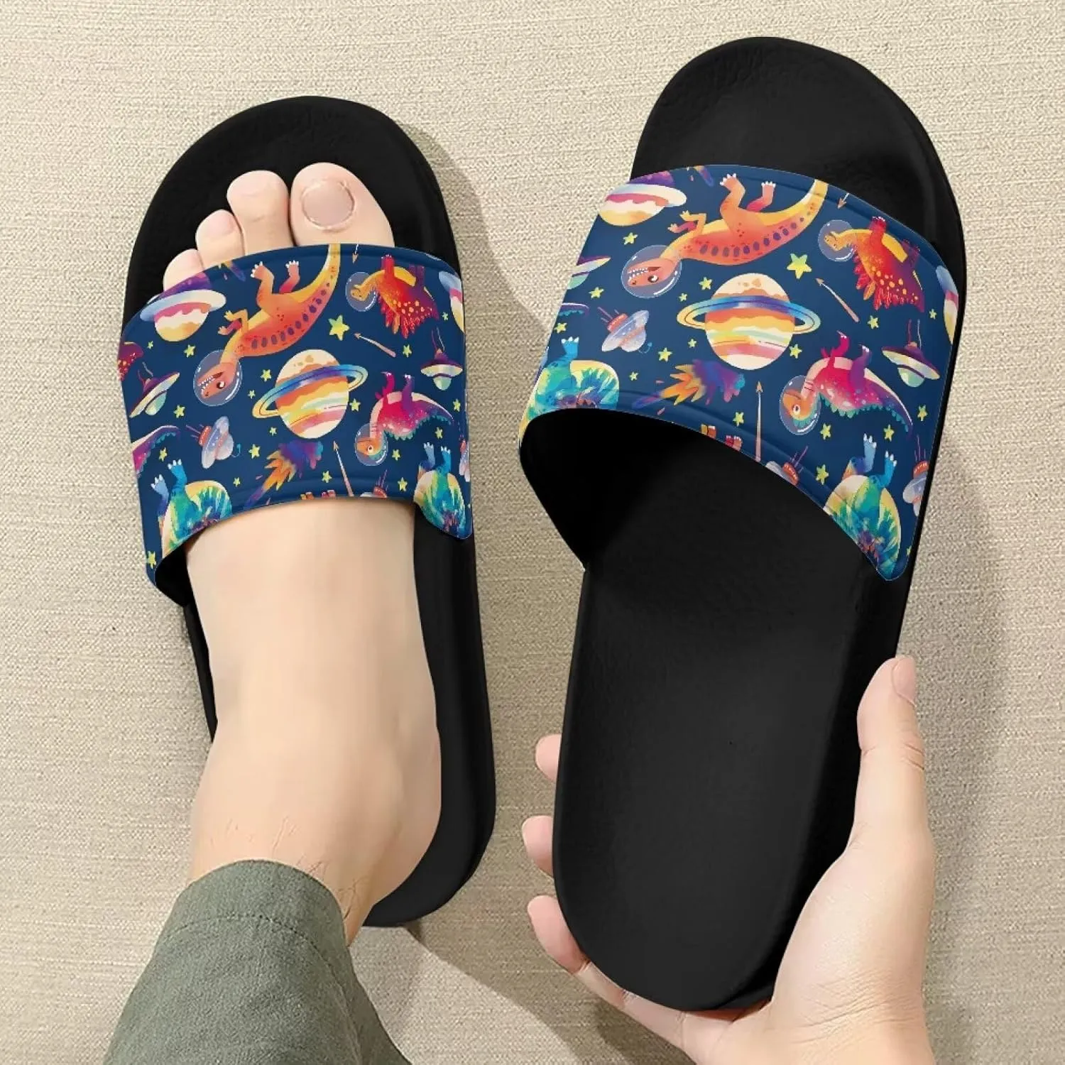Men House Sandals Summer Non Slip Beach Pool Party Sandals Shoes Lightweight Indoor Outdoor Slipper Black Sole Size 5-14