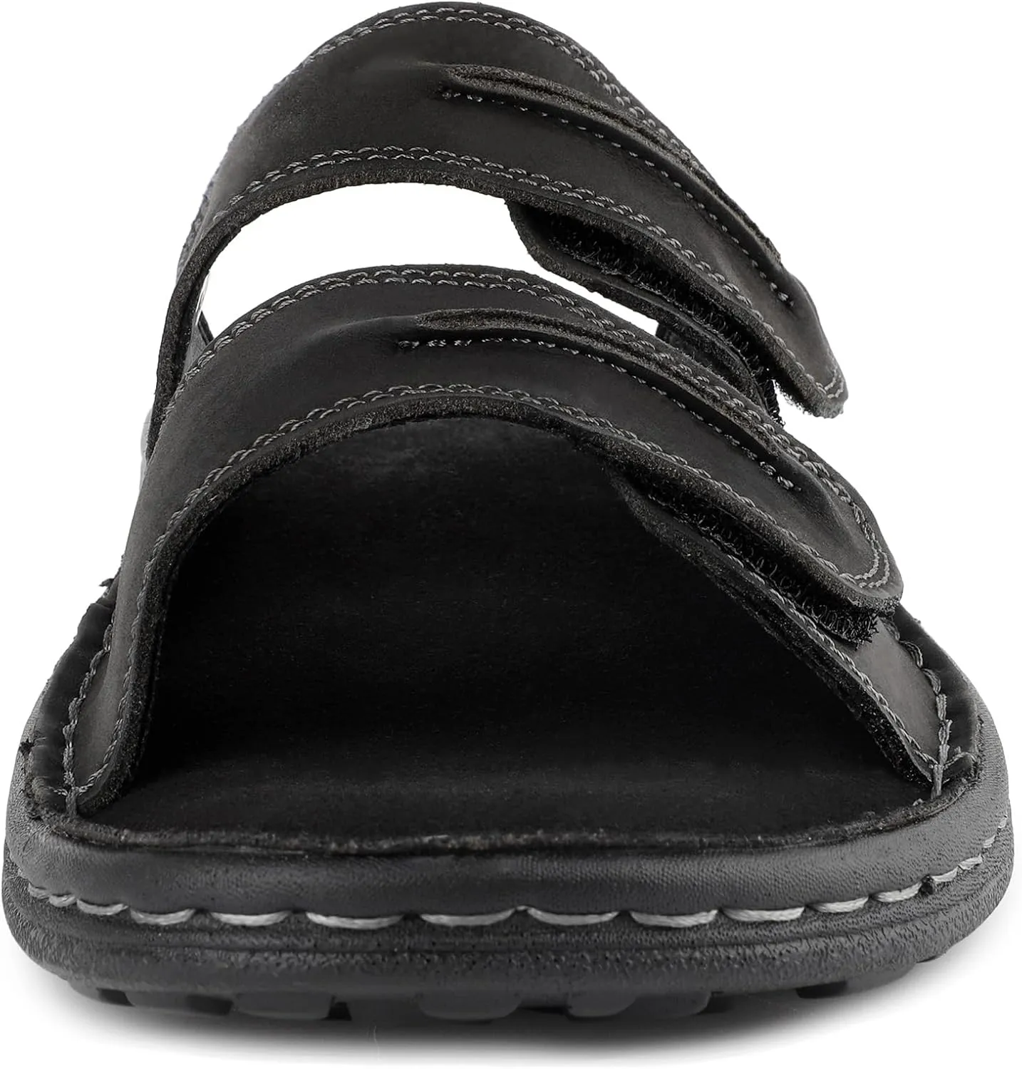 Mens Adjustable Leather Slide Sandals Comfortable Lightweight Summer Memory Foam Sandals Casual Beach Slip On Sandals for Men Indoor & Outdoor